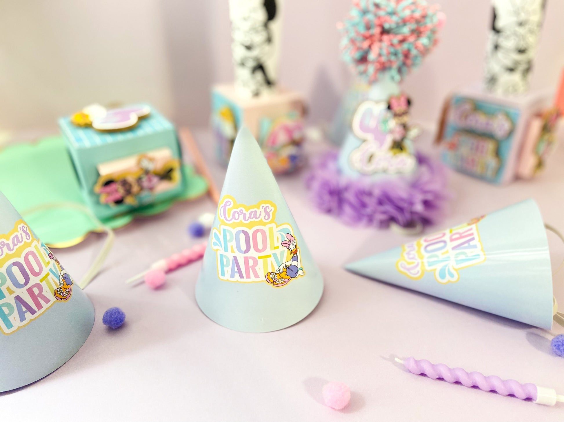 Custom pool party hats | personalized hats | Party ideas | Minnie pool birthday hats | birthday decoration | birthday party hats