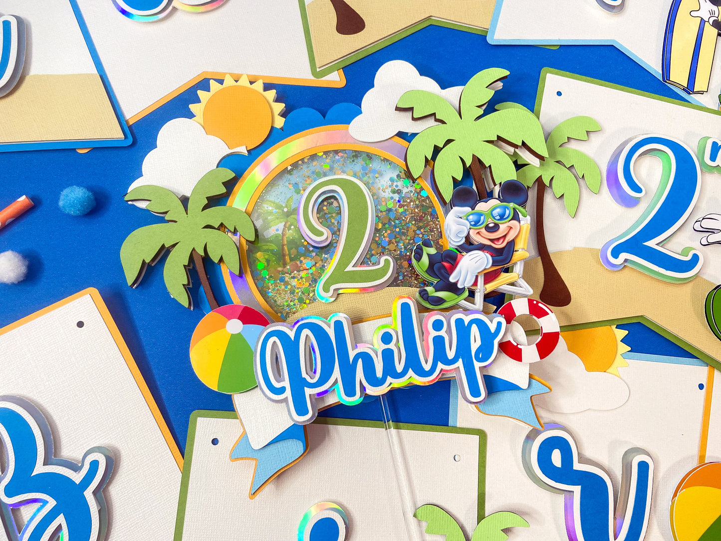 Mickey Mouse beach party | Mickey Mouse birthday | Beach party | Mickey pool party | Shaker cake topper | Mickey birthday decor