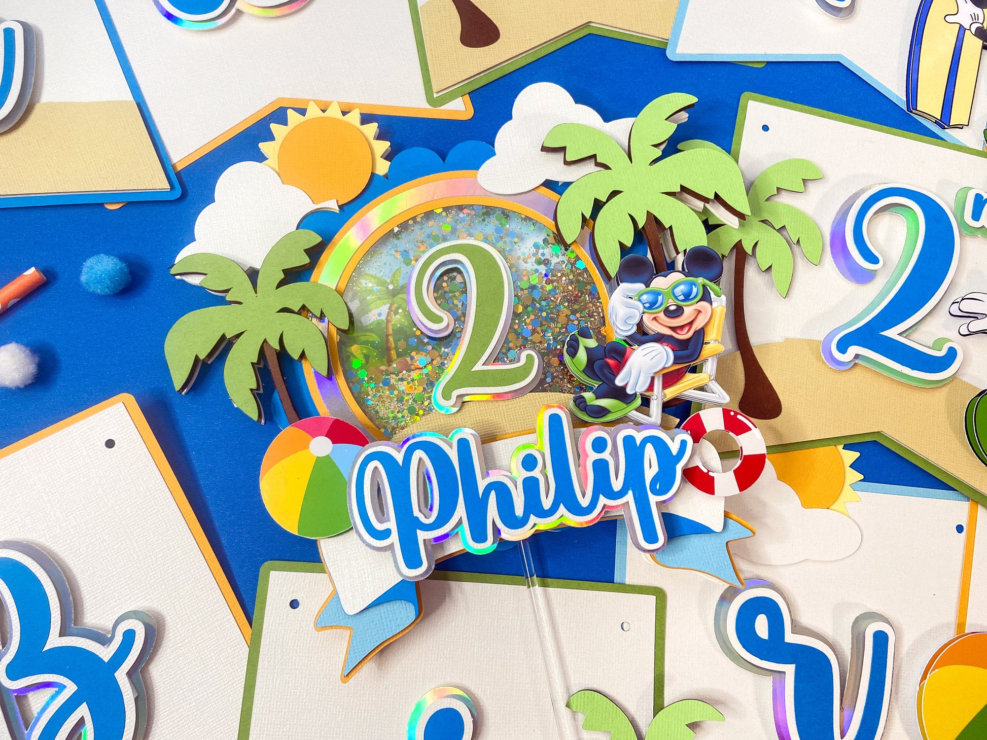 Mickey Mouse beach party | Mickey Mouse birthday | Beach party | Mickey pool party | Shaker cake topper | Mickey birthday decor