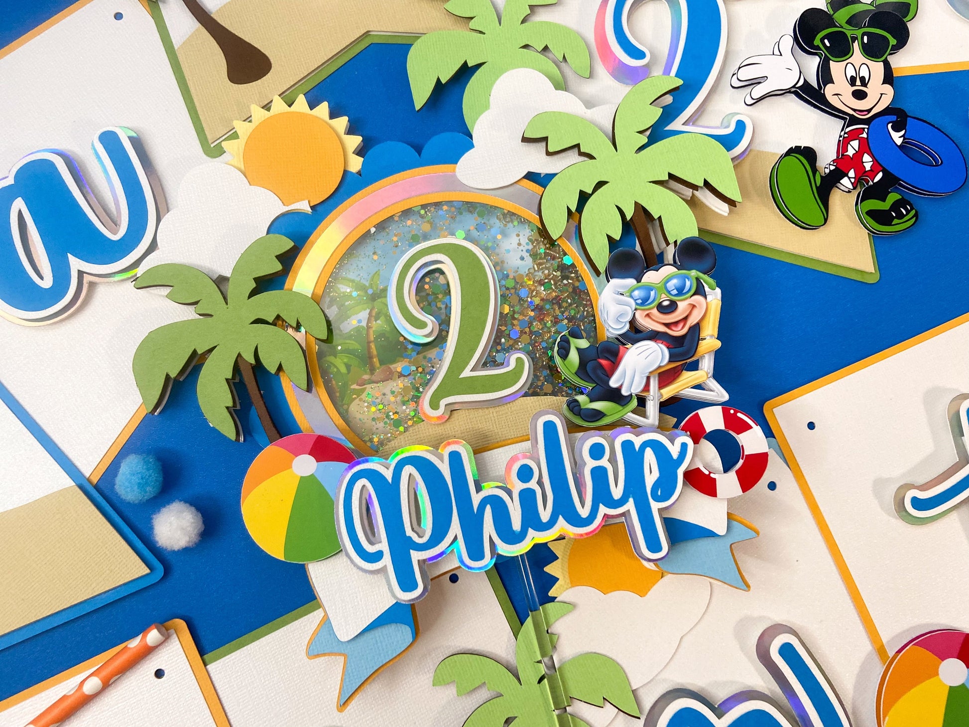 Mickey Mouse beach party | Mickey Mouse birthday | Beach party | Mickey pool party | Shaker cake topper | Mickey birthday decor