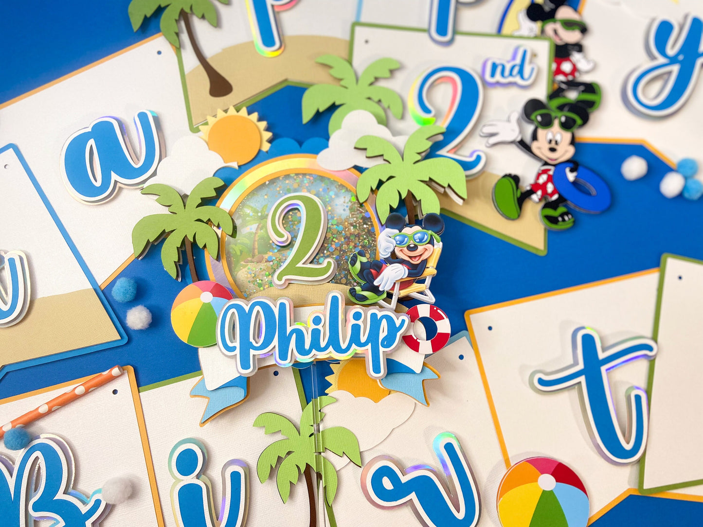 Mickey Mouse beach party | Mickey Mouse birthday | Beach party | Mickey pool party | Shaker cake topper | Mickey birthday decor